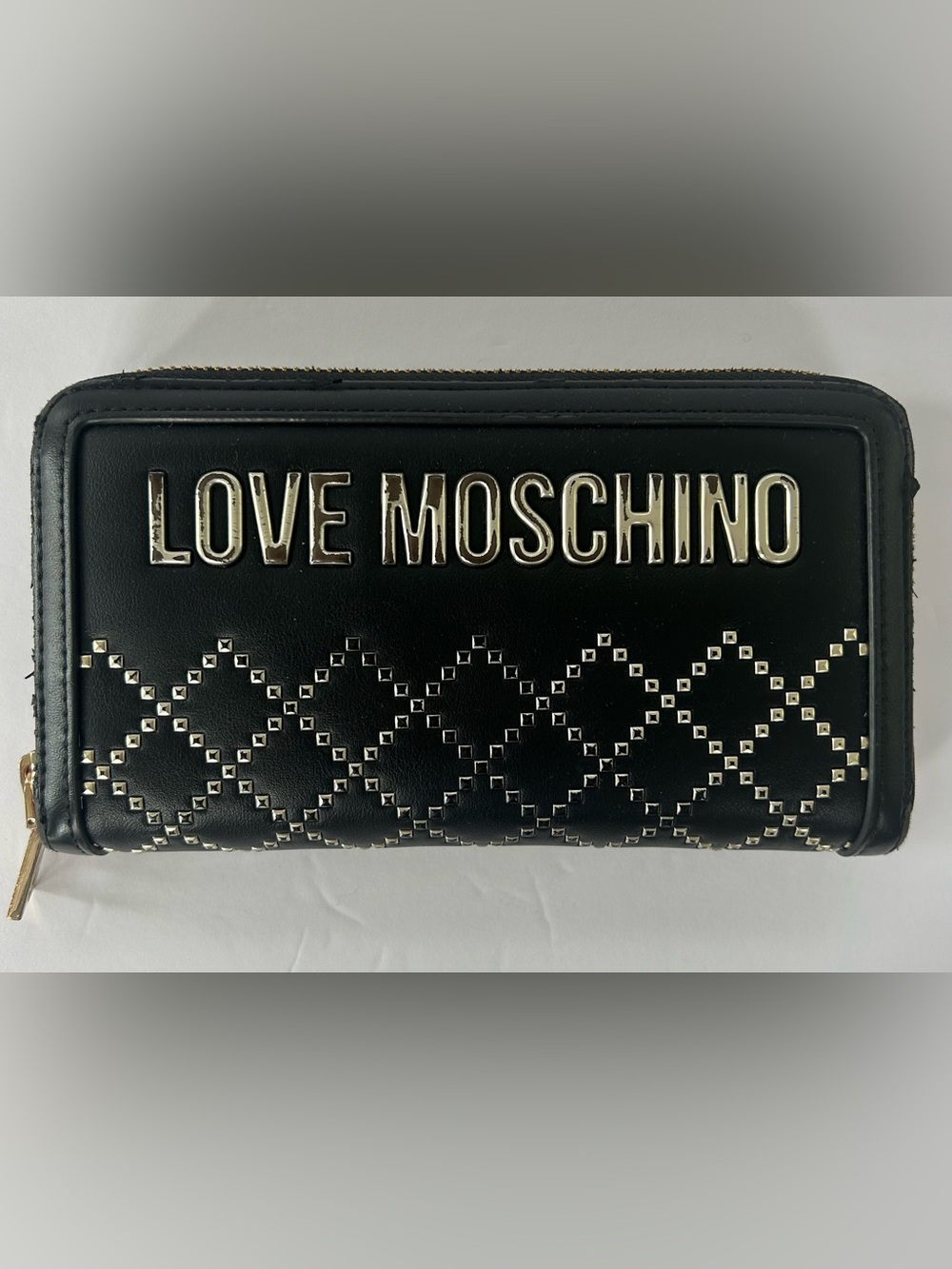 Love Moschino Black Quilted Studded Wallet with Silver Logo